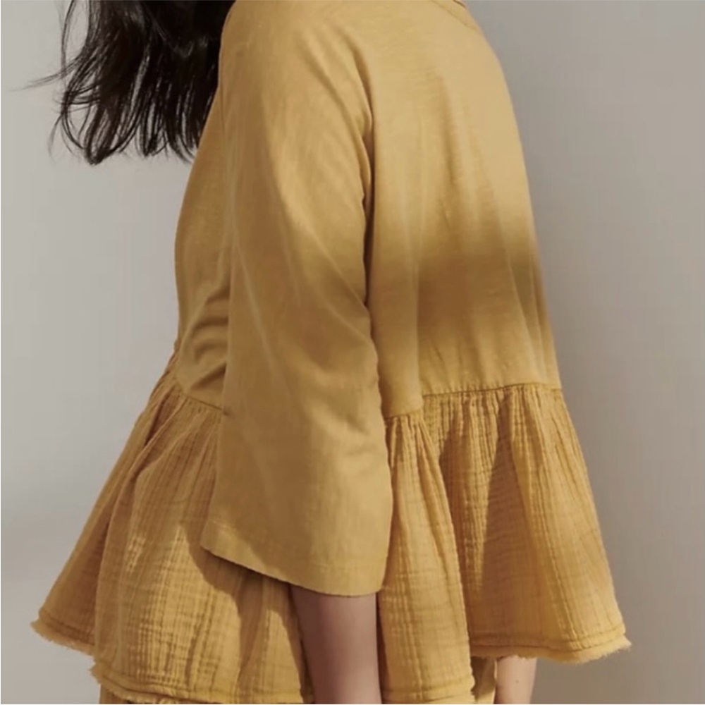 Anthropologie Beverly Mustard Yellow Cotton Gauze Pajama Swing Top New XS Lounge - Picture 6 of 10